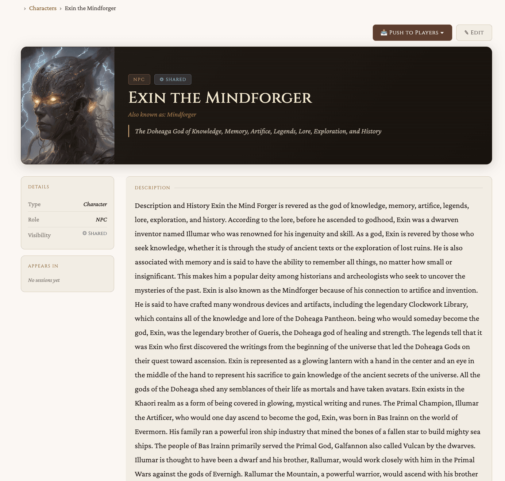 World Codex — NPC, faction, and lore management